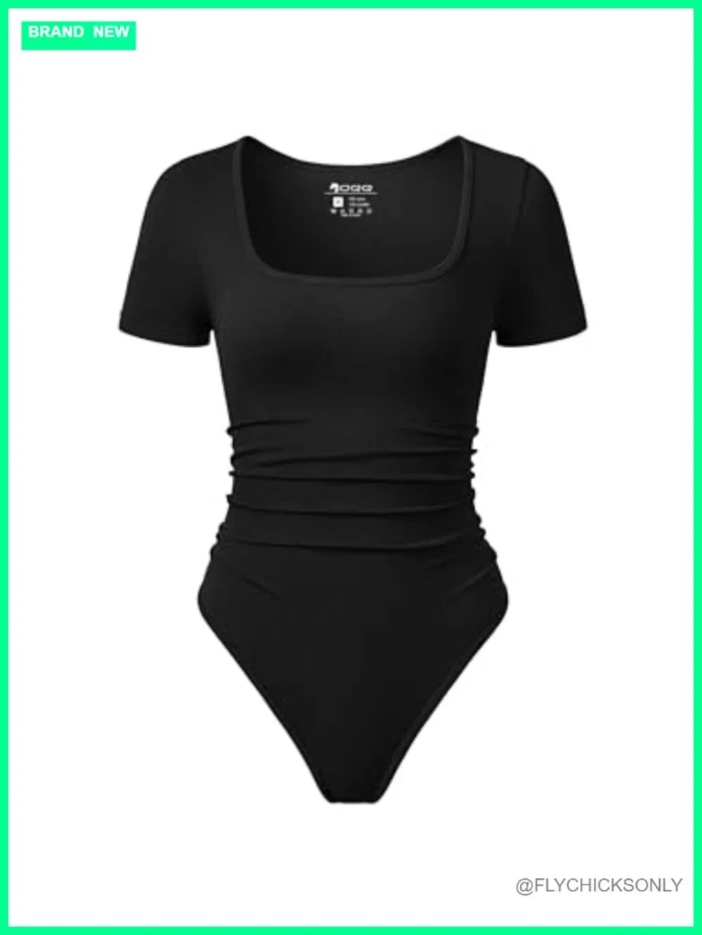 Women Bodysuit Ruched Short Sleeve Square Neck High Stretch Lounge Shapewear